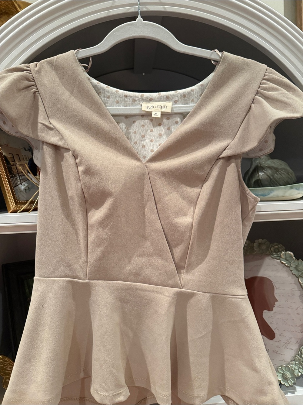 meraki One-Shoulder Peplum Dress in Light tan/mocha